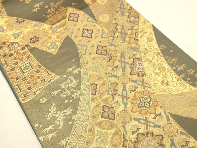 平和屋本店▼六通柄袋帯　吉祥花熨斗文　献上錦　本金箔二重　正絹　逸品　DABI5755op