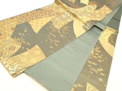 平和屋本店▼六通柄袋帯　吉祥花熨斗文　献上錦　本金箔二重　正絹　逸品　DABI5755op