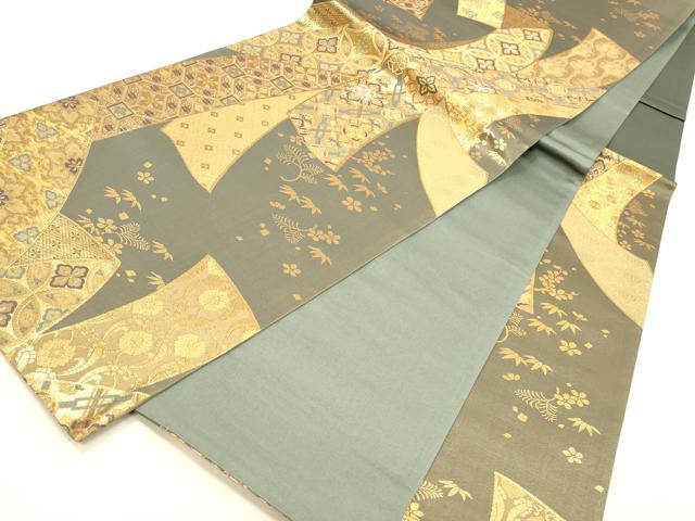 平和屋本店▼六通柄袋帯　吉祥花熨斗文　献上錦　本金箔二重　正絹　逸品　DABI5755op