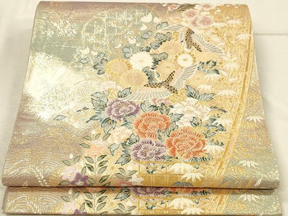 平和屋本店▼六通柄袋帯　唐織　道長翔鶴文　九百本金弐重織　正絹　逸品　DABI5757op
