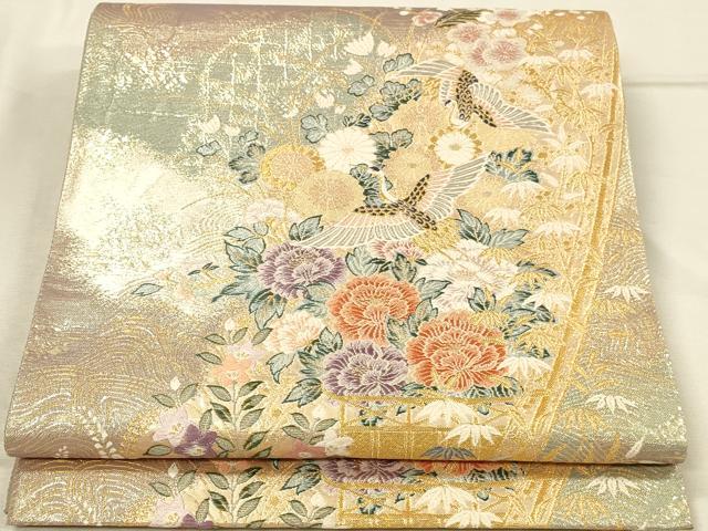 平和屋本店▼六通柄袋帯　唐織　道長翔鶴文　九百本金弐重織　正絹　逸品　DABI5757op