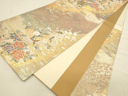 平和屋本店▼六通柄袋帯　唐織　道長翔鶴文　九百本金弐重織　正絹　逸品　DABI5757op