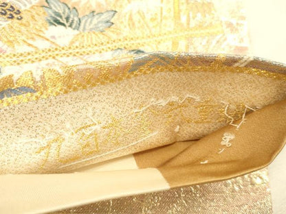 平和屋本店▼六通柄袋帯　唐織　道長翔鶴文　九百本金弐重織　正絹　逸品　DABI5757op