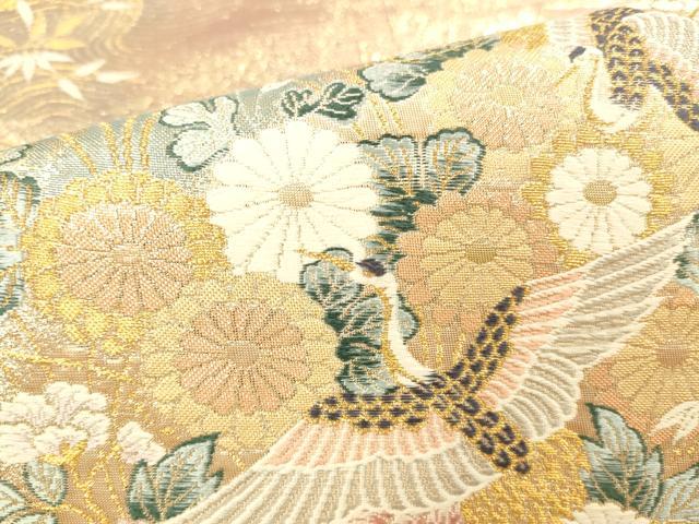 平和屋本店▼六通柄袋帯　唐織　道長翔鶴文　九百本金弐重織　正絹　逸品　DABI5757op