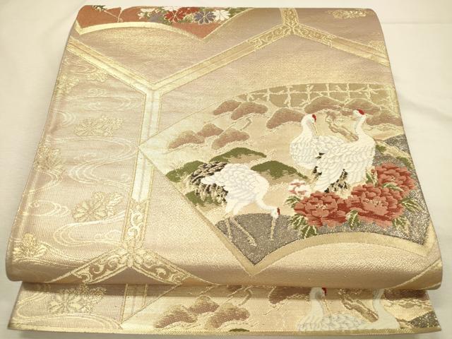 平和屋本店▼六通柄袋帯　唐織　地紙飛鶴花文　本金箔　正絹　逸品　DABI5758op