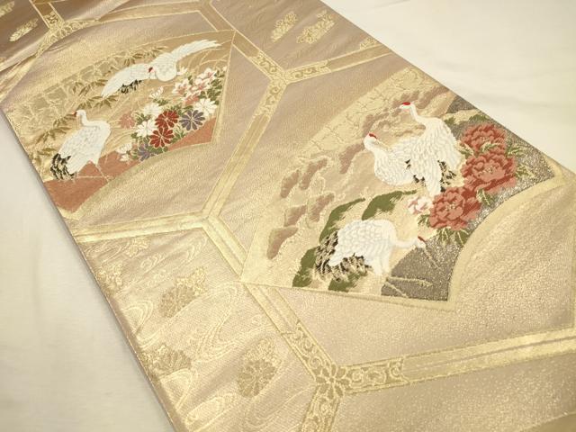 平和屋本店▼六通柄袋帯　唐織　地紙飛鶴花文　本金箔　正絹　逸品　DABI5758op