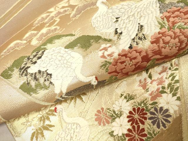 平和屋本店▼六通柄袋帯　唐織　地紙飛鶴花文　本金箔　正絹　逸品　DABI5758op
