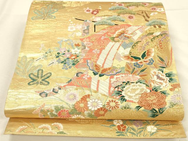 平和屋本店▼六通柄袋帯　唐織　蒔絵松寿紋　本金糸　正絹　逸品　DABI5759op