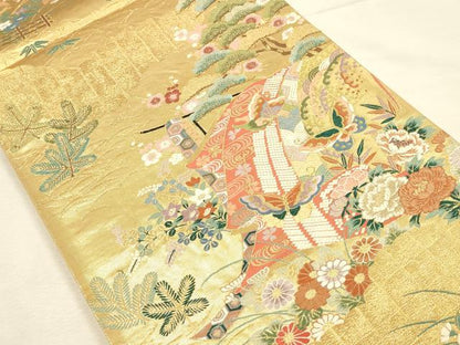 平和屋本店▼六通柄袋帯　唐織　蒔絵松寿紋　本金糸　正絹　逸品　DABI5759op