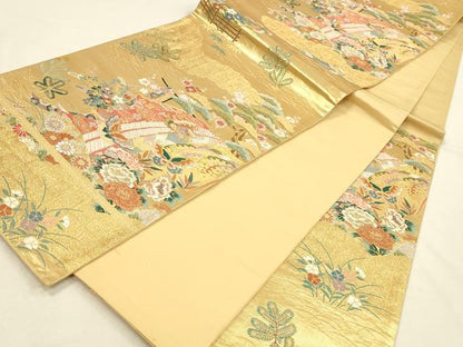 平和屋本店▼六通柄袋帯　唐織　蒔絵松寿紋　本金糸　正絹　逸品　DABI5759op