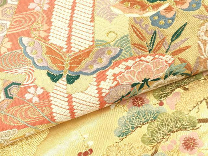 平和屋本店▼六通柄袋帯　唐織　蒔絵松寿紋　本金糸　正絹　逸品　DABI5759op