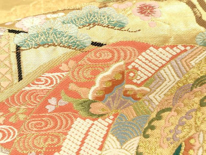 平和屋本店▼六通柄袋帯　唐織　蒔絵松寿紋　本金糸　正絹　逸品　DABI5759op