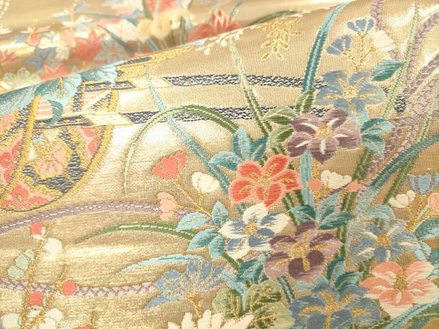 平和屋本店▼六通柄袋帯　唐織　麗花御車文　九百本金弐重織　正絹　逸品　未使用　DABI5760op