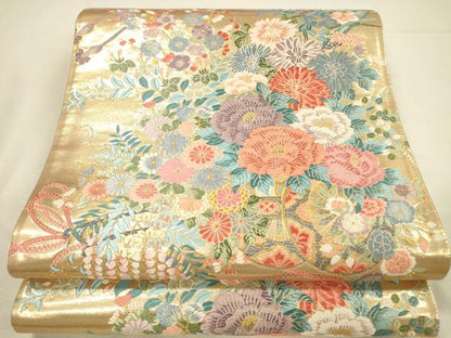 平和屋本店▼六通柄袋帯　唐織　麗花御車文　九百本金弐重織　正絹　逸品　未使用　DABI5760op