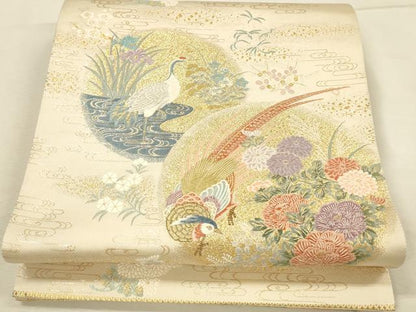 平和屋本店▼六通柄袋帯　唐織　錦彩華鳥丸文　本金箔　正絹　逸品　DABI5763op