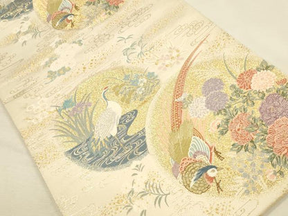 平和屋本店▼六通柄袋帯　唐織　錦彩華鳥丸文　本金箔　正絹　逸品　DABI5763op