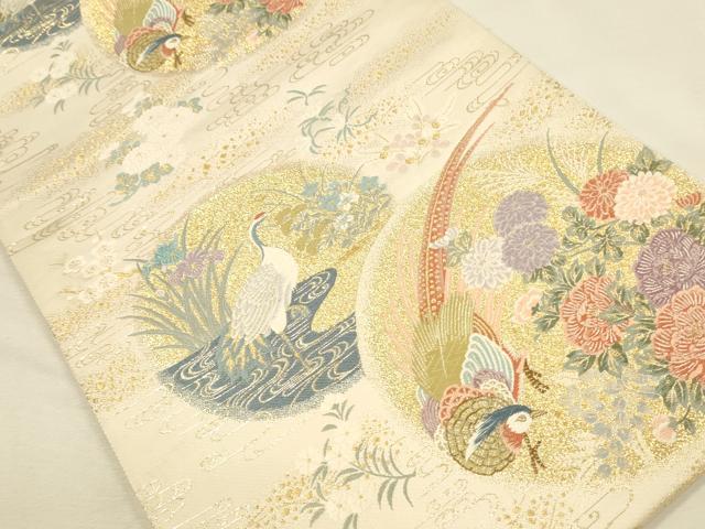 平和屋本店▼六通柄袋帯　唐織　錦彩華鳥丸文　本金箔　正絹　逸品　DABI5763op