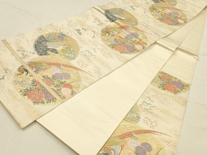 平和屋本店▼六通柄袋帯　唐織　錦彩華鳥丸文　本金箔　正絹　逸品　DABI5763op