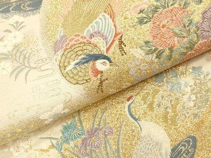 平和屋本店▼六通柄袋帯　唐織　錦彩華鳥丸文　本金箔　正絹　逸品　DABI5763op