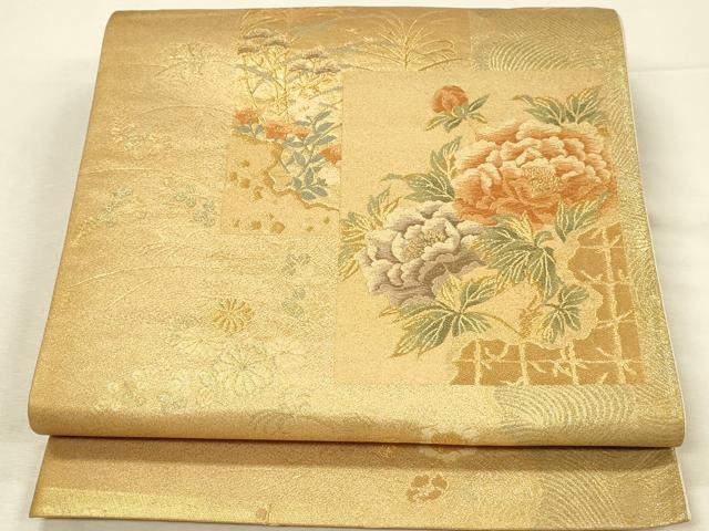 平和屋本店▼六通柄袋帯　正倉院色紙文　本金二重箔　正絹　逸品　DABI5764op