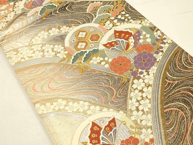 平和屋本店▼六通柄袋帯　唐織　九百錦織　花蝶丸文　純金箔24K貮重箔　正絹　逸品　DABI5767op