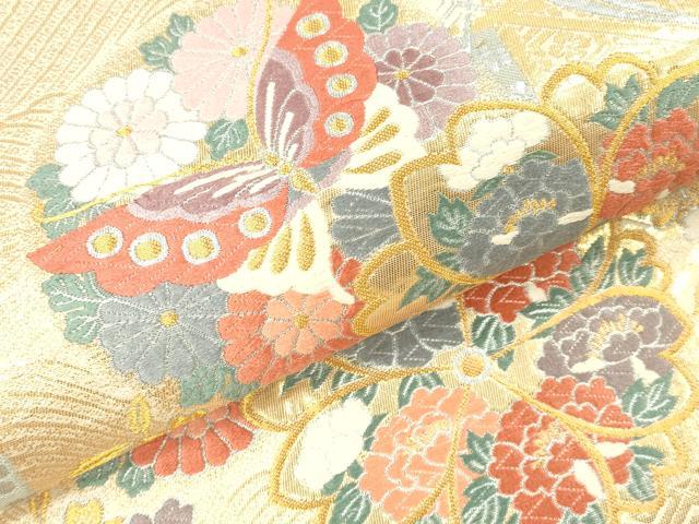 平和屋本店▼六通柄袋帯　唐織　胡蝶献上文　本金箔　正絹　逸品　DABI5768op