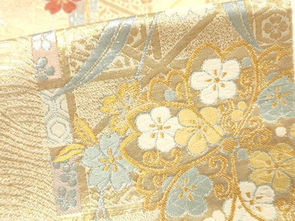 平和屋本店▼六通柄袋帯　唐織　胡蝶献上文　本金箔　正絹　逸品　DABI5768op