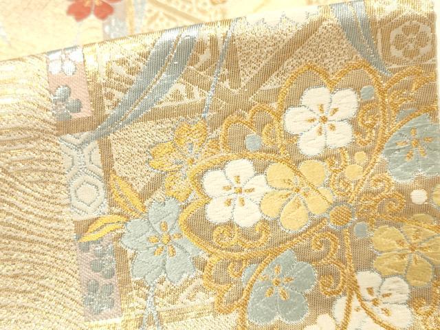平和屋本店▼六通柄袋帯　唐織　胡蝶献上文　本金箔　正絹　逸品　DABI5768op