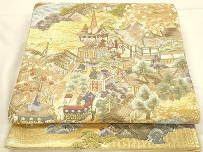 平和屋本店▼太鼓柄袋帯　洛中洛外　本金箔　正絹　逸品　DABI5769op