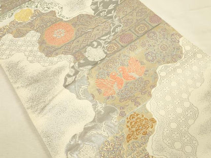 平和屋本店▼六通柄袋帯　唐織　道長花鳥文　錦純金箔24K　正絹　逸品　DABI5774op
