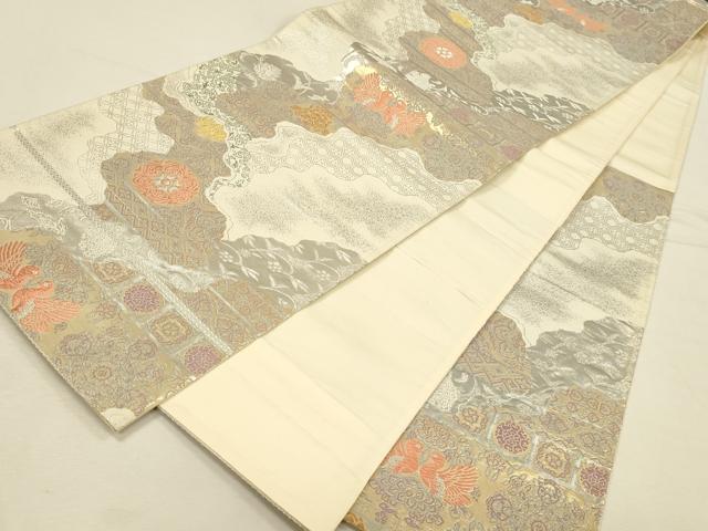 平和屋本店▼六通柄袋帯　唐織　道長花鳥文　錦純金箔24K　正絹　逸品　DABI5774op