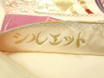 平和屋本店▼六通柄袋帯　唐織　扇面御所車花文　シルエット　純金箔24K　正絹　逸品　DABI5775op