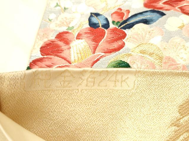 平和屋本店▼六通柄袋帯　唐織　秀鳳　孔雀花文　純金箔24K　正絹　逸品　DABI5777op