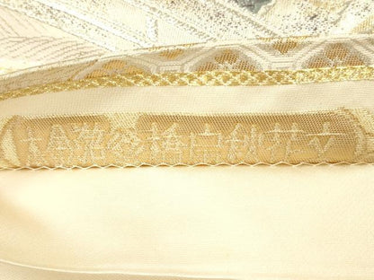 平和屋本店▼六通柄袋帯　唐織　橋扇秋花文　本金箔　正絹　逸品　DABI5778op