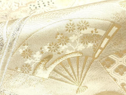 平和屋本店▼六通柄袋帯　唐織　橋扇秋花文　本金箔　正絹　逸品　DABI5778op
