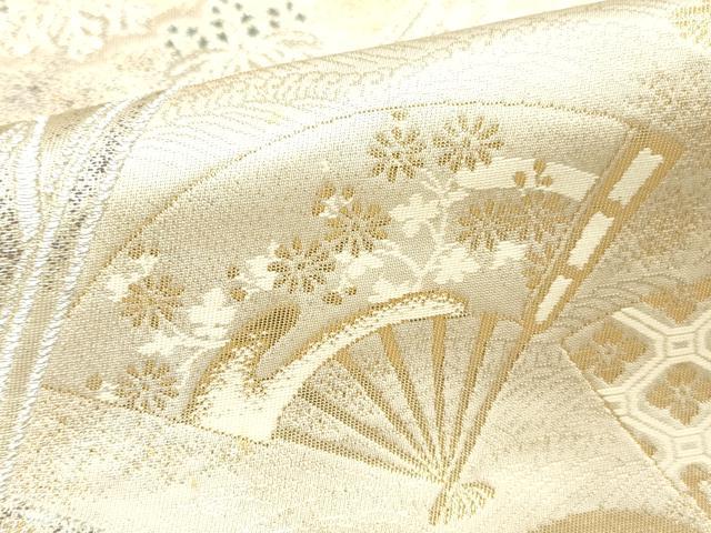平和屋本店▼六通柄袋帯　唐織　橋扇秋花文　本金箔　正絹　逸品　DABI5778op