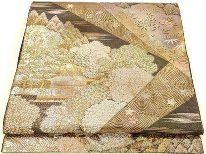 平和屋本店▼六通柄袋帯　吉祥名園集　純金二重箔　正絹　逸品　DABI5780op