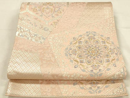 平和屋本店▼六通柄袋帯　正倉院亀甲花文　24金箔織　正絹　逸品　DABI5781op