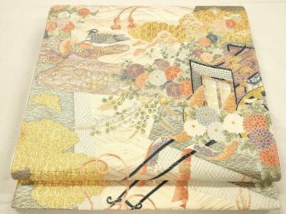 平和屋本店▼六通柄袋帯　唐織　裂取御所車文　本金箔　九百錦　正絹　逸品　DABI5785op
