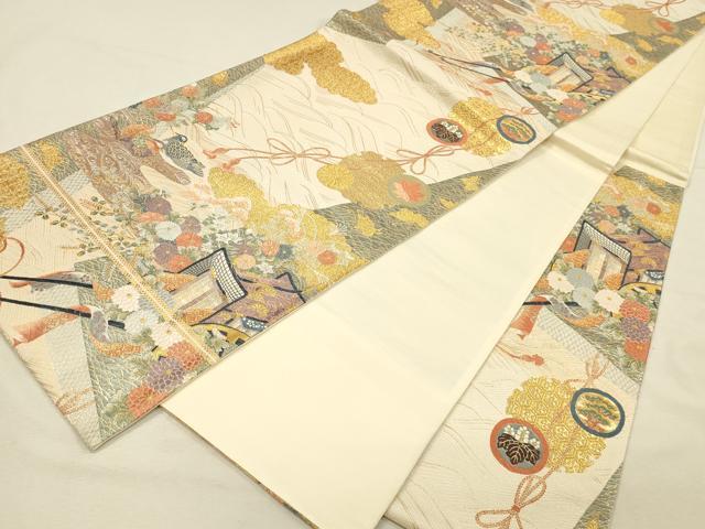 平和屋本店▼六通柄袋帯　唐織　裂取御所車文　本金箔　九百錦　正絹　逸品　DABI5785op