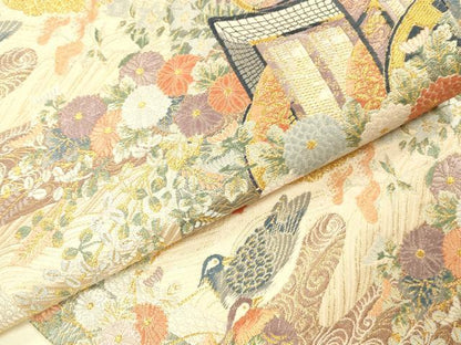平和屋本店▼六通柄袋帯　唐織　裂取御所車文　本金箔　九百錦　正絹　逸品　DABI5785op