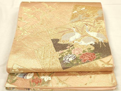 平和屋本店▼六通柄袋帯　唐織　色紙群鶴花文　本金箔　正絹　逸品　DABI5786op