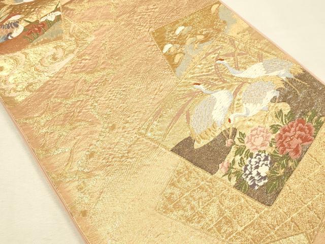 平和屋本店▼六通柄袋帯　唐織　色紙群鶴花文　本金箔　正絹　逸品　DABI5786op