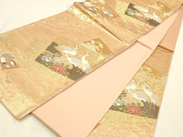 平和屋本店▼六通柄袋帯　唐織　色紙群鶴花文　本金箔　正絹　逸品　DABI5786op