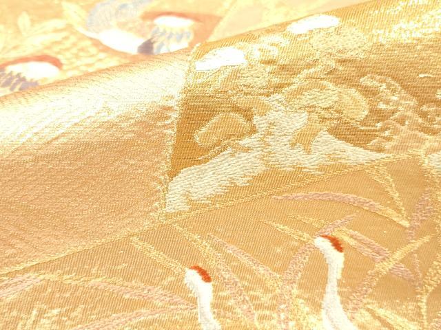 平和屋本店▼六通柄袋帯　唐織　色紙群鶴花文　本金箔　正絹　逸品　DABI5786op