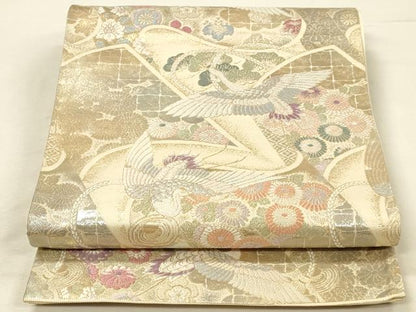 平和屋本店▼六通柄袋帯　唐織　飛鶴花文　プラチナ本金二重箔　正絹　逸品　DABI5787op