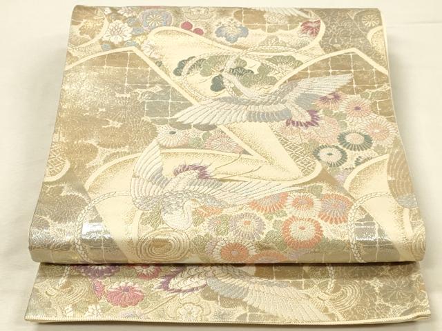 平和屋本店▼六通柄袋帯　唐織　飛鶴花文　プラチナ本金二重箔　正絹　逸品　DABI5787op