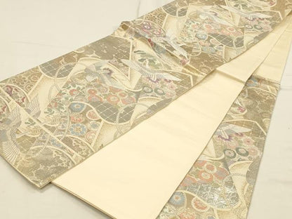平和屋本店▼六通柄袋帯　唐織　飛鶴花文　プラチナ本金二重箔　正絹　逸品　DABI5787op