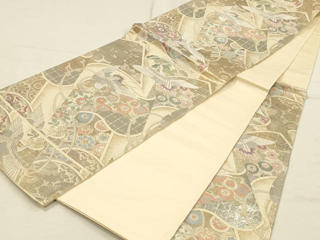 平和屋本店▼六通柄袋帯　唐織　飛鶴花文　プラチナ本金二重箔　正絹　逸品　DABI5787op