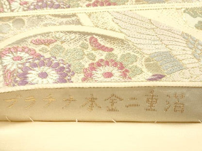 平和屋本店▼六通柄袋帯　唐織　飛鶴花文　プラチナ本金二重箔　正絹　逸品　DABI5787op